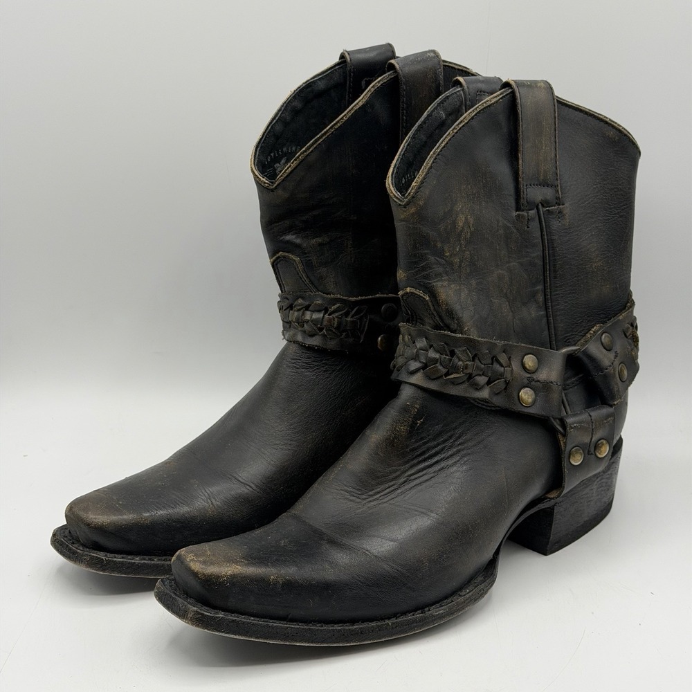 Idyllwind Rocket Moto Boots Square Toe 8B Distressed Black Full Grain Leather